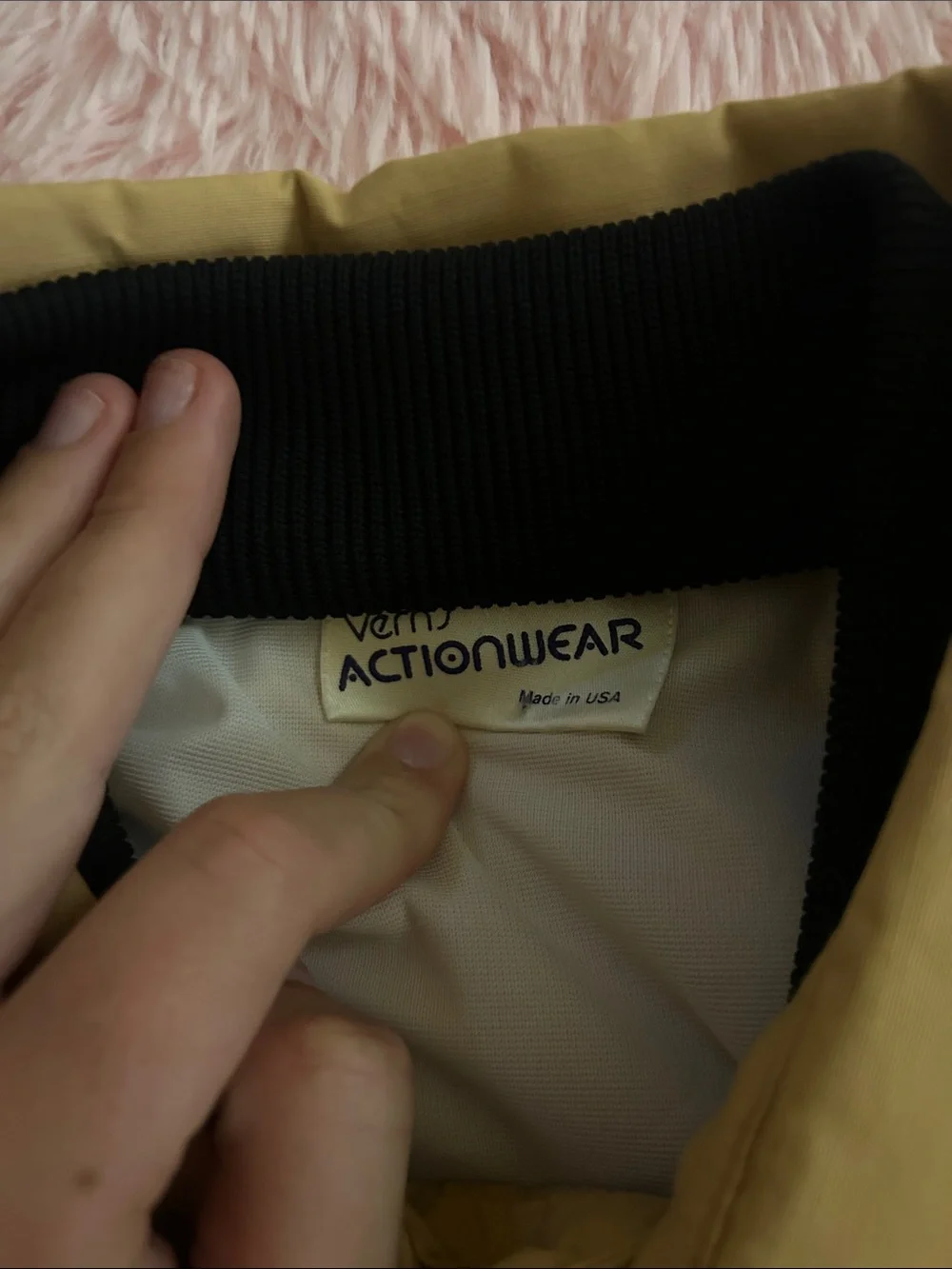 American West Yellow Pullover Bomber Jacket with Striped Ribbing - Picture 3 of 5
